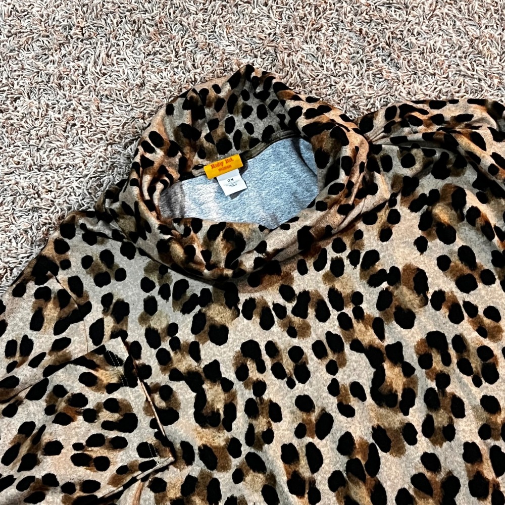 Ruby Rd Leopard Print Cowl Neck Tunic‎ Top Buttery Soft Women's 2X